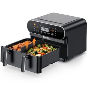 11-QT Large Air Fryer – 8 in 1 XL Airfryer with Flex Basket, Divider for Dual Cooking, Preheat, Air Fry, Roast, Broil, Bake, Reheat, Dehydrate, French Fries, Dishwasher Safe, Black