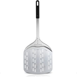 12″ Perforated Pizza Peel, Long Handle(31″) Anodised Aluminum Pizza Spatula Paddle, Pizza Oven Accessories for Pizza Stone/Grill