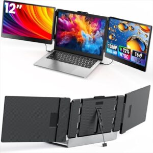 12” Triple Screen Extender – Ultra Slim 1080P FHD IPS Portable Monitor With Stand for Laptop, Compatible With Mac Windows Linux Switch PS4/5