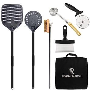 12-inch Hard Anodized Aluminum Pizza Spatula，Set Of 6 Commercial Pizza Oven Utensils, pizza Peel for Indoor & Outdoor Pizza Ovens, Pizza Oven Accessories