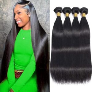 12A Human Hair Bundles 18 20 22 24 Inch 4 Straight Bundles Human Hair 100% Unprocessed Brazilian Remy Virgin Hair Extensions Raw Quick Weave Sew In Glossy Billion Hair Bundles Natural Black