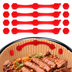 12PCS Air Fryer Magnets Silicone Buckle for Parchment Paper Liners, High-Temp Resistant Air Fryer Accessories, Prevent Burning, Safely Lock Paper from Heating Element or Covering Food (Red)