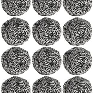 12Pcs Steel Wool Scrubber Pads for Cleaning Dishes, Pans, Pots, Ovens, Grills, Sinks – Stainless Steel Scrubbers for Kitchen, 12 Pack