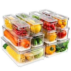 14 Pack Fridge Organizers and Storage – Refrigerator Organizer Bins with Lids, BPA-Free Fridge Organization, Fruit Storage Containers for Fridge, Vegetable, Food, Drinks, Cereals, Clear