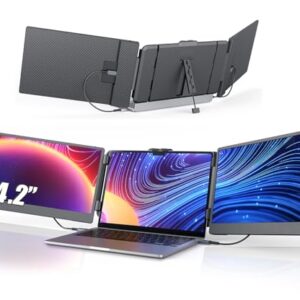 14” Screen Extender Portable Laptop Plug-play, 1080P IPS Laptop Monitor Extender Built-in Speaker, HDMI/USB-A/Type-C Triple Monitor for 13”-17.3” Laptops, Work with Mac, Windows, Chrome, Switch