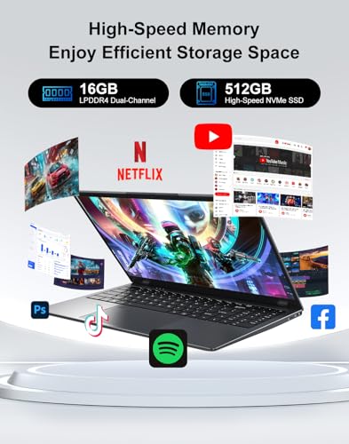 15.6 Inch Laptop-Computer with MS Office, 12th Gen Intel Quad-Core N5095, 16GB RAM 512GB SSD (Expandable to 2TB), Win 11 Laptop, Backlit, Fingerprint, Type-C, HDMI, USB3.2, BT5.0, WiFi 5G - Image 5