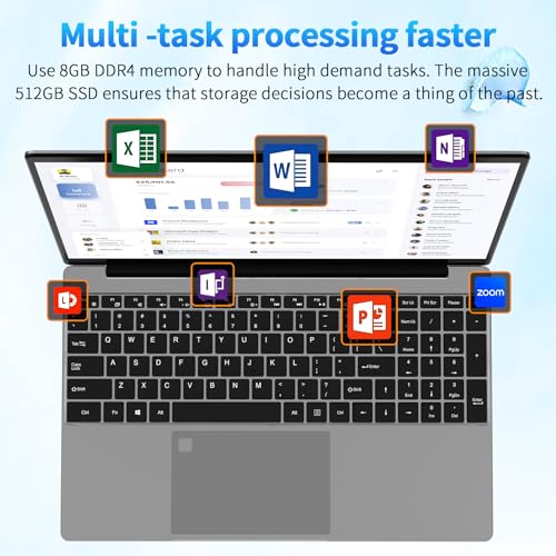 15.6'' Laptop Computer,1080P FHD Display,8GB RAM,512GB SSD,N5095 CPU Business Laptop,Numeric Keypad,Backlit Keyboard,Fingerprint Unlock,SD Card Reader,Webcam, 5GWiFi, HDMI,Silver - Image 3