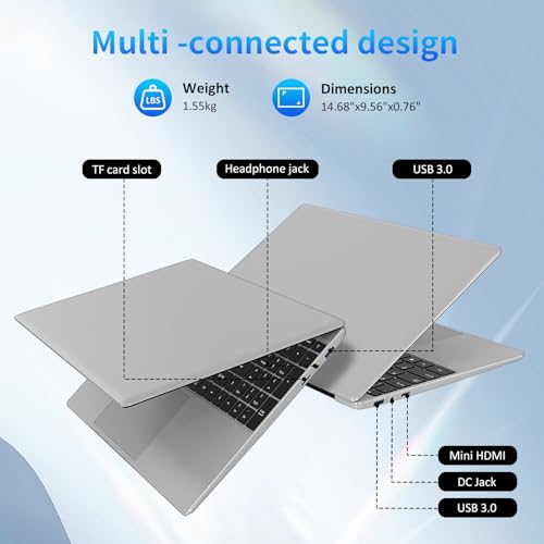 15.6'' Laptop Computer,1080P FHD Display,8GB RAM,512GB SSD,N5095 CPU Business Laptop,Numeric Keypad,Backlit Keyboard,Fingerprint Unlock,SD Card Reader,Webcam, 5GWiFi, HDMI,Silver - Image 4