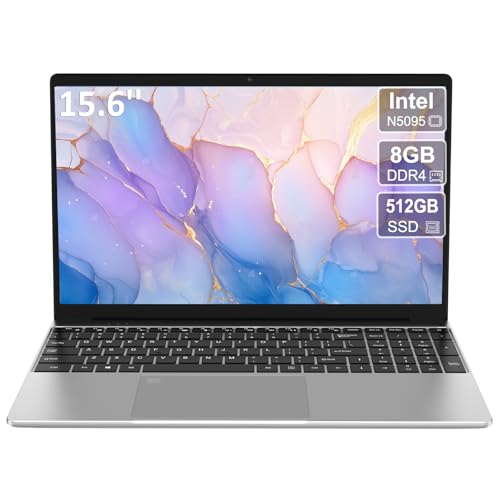 15.6'' Laptop Computer,1080P FHD Display,8GB RAM,512GB SSD,N5095 CPU Business Laptop,Numeric Keypad,Backlit Keyboard,Fingerprint Unlock,SD Card Reader,Webcam, 5GWiFi, HDMI,Silver