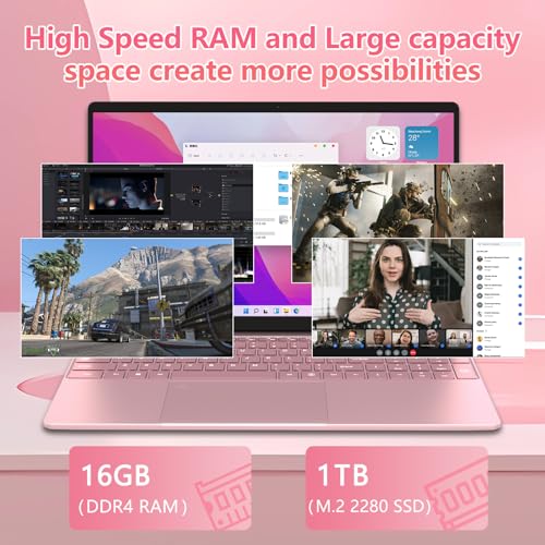 15.6" Student Laptop with Backlit Keyboard|16GB RAM 1TB SSD Laptop Computer|1920×1080 FHD Eye Protection Display|Fingerprint|38Wh Large Capacity Battery|180°Open Angle|WiFi|Webcam|BT 4.2|HDMI - Image 4