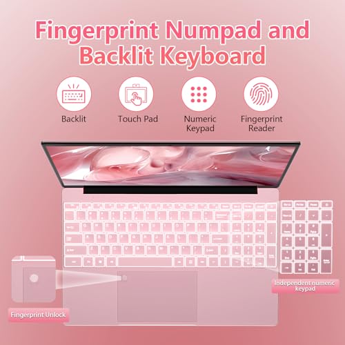 15.6" Student Laptop with Backlit Keyboard|16GB RAM 1TB SSD Laptop Computer|1920×1080 FHD Eye Protection Display|Fingerprint|38Wh Large Capacity Battery|180°Open Angle|WiFi|Webcam|BT 4.2|HDMI - Image 6