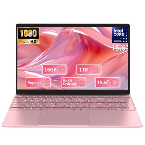 15.6" Student Laptop with Backlit Keyboard|16GB RAM 1TB SSD Laptop Computer|1920×1080 FHD Eye Protection Display|Fingerprint|38Wh Large Capacity Battery|180°Open Angle|WiFi|Webcam|BT 4.2|HDMI