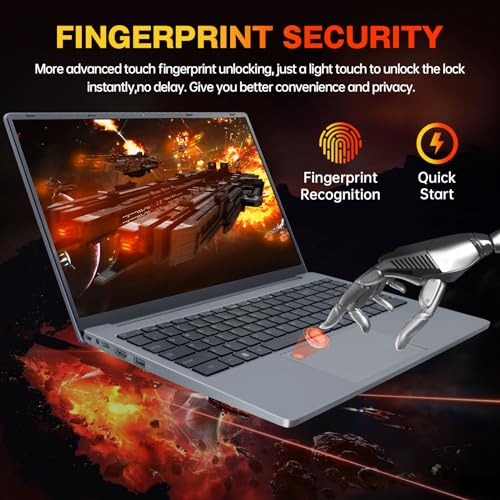 15.6 inch Narrow Border Laptop, Celeron N95 UHD + GTX 1060 4GB,16G DDR4 Quad-Core,1920x1080 FHD IPS, Backlit Keyboard,Fingerprint Unlocking (Gray, 16GB+512GB SSD) - Image 4