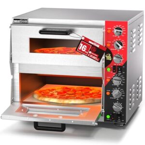 16 Inch Indoor Pizza Oven Countertop – ETL Listed, Commercial Double Decker Electric Pizza Ovens with Pizza Stone, 60-Min Ring Timer, for Home and Restaurant, 3200W