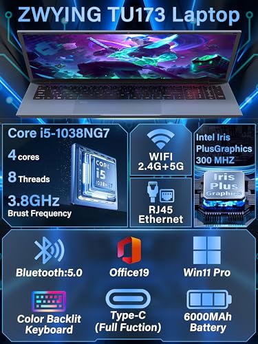 17.3" FHD Laptop, 4-Cores in tel Core i5-1038NG7(Up to 3.8GHz), 16GB RAM 1TB SSD Traditional Laptop, Win 11 Business Computer,Type-C,BT5.0,6000Mah, Wi-Fi6,HDMI,Backlit Keyboard (16G+1TB) - Image 3