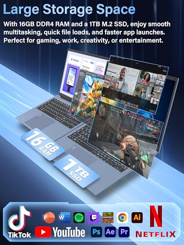 17.3" FHD Laptop, 4-Cores in tel Core i5-1038NG7(Up to 3.8GHz), 16GB RAM 1TB SSD Traditional Laptop, Win 11 Business Computer,Type-C,BT5.0,6000Mah, Wi-Fi6,HDMI,Backlit Keyboard (16G+1TB) - Image 5