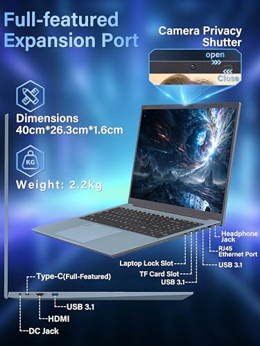 17.3" FHD Laptop, 4-Cores in tel Core i5-1038NG7(Up to 3.8GHz), 16GB RAM 1TB SSD Traditional Laptop, Win 11 Business Computer,Type-C,BT5.0,6000Mah, Wi-Fi6,HDMI,Backlit Keyboard (16G+1TB) - Image 7