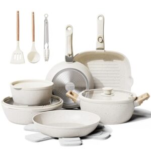 19 Pcs Pots and Pans Set Non Stick Ceramic Cookware Set with Removable Handles, Non Toxic Induction Kitchen Cookware Sets RV Cookware,Dishwasher/Oven Safe PFAS/PTFE/PFOA Free Cream White