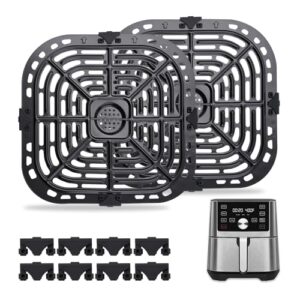 2 Pack Air Fryer Accessories Grill Pan Crisper Plate for Instants Vortex Plus 6QT, Food Grade Square Air Fryer Replacement Tray Rack Parts with Rubber Feet, Non-Stick, Dishwasher Safe