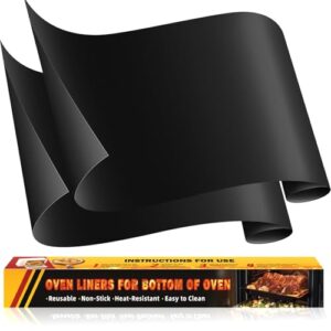 2 Pack Oven Mats for Bottom of Oven, 17″x25″ Heavy Duty Non-Stick Oven Liner, Reusable Heat Resistant Grill & Baking Mat, BPA/PFOA Free Roaster Liners, Fits Electric/Gas Ovens & Air Fryers (Black)