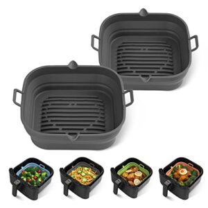 [2 Pack] Silicone Air Fryer Liners Square – Reusable Airfryer Basket – Easy to Clean Air Fryers Pot for 5.8 to 8 Qt Large Air Fryer Baking Tray Oven Accessories, 8.5 Inch