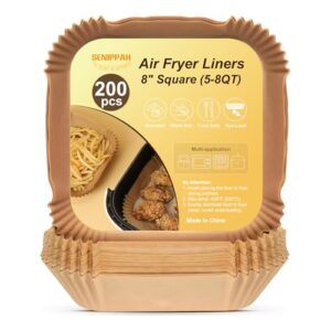200 Pcs 8″ Air Fryer Liner Square Baking Parchment Paper Airfryer Liners,Unbleached Disposable Non-stick & Non-Leak & Non-Washing Air Fryer Paper Liner for 5-8 QT Air Fryer Basket