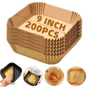 200PCS Air Fryer Liners Disposable,Victoyaw 9 Inch Square Air Fryer Parchment Paper Liners for 5-8QT Air fryer,Non-Stick Waterproof Airfryer Paper Liner