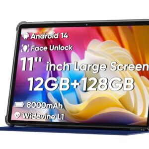 2025 Upgraded Android 14 Tablet, 11inch Tablet PC,Support Face Unlock, Octa-core CPU,12GB+128GB+1TB Expand, 8000mAh Big Battery, 18W Fast Charging, WiFi6, BT5.0,Touchscreen Display Tableta with Case