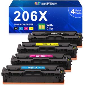 206X Toner Cartridges 4 Pack High Yield with Chip Replacement for 206X 206A HP Toner Cartridges Set for Color Laserjet Pro MFP M283fdw M283cdw M283fdn Pro M255dw M255nw M283 M255 Printer | 206X Toner