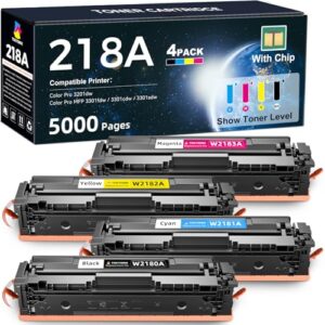 218A Toner Cartridge Set 4 Pack (With Chip) Compatible Replacement for HP 218A 218X Work for Color Laserjet Pro 3201dw MFP 3301cdw 3301fdw 3301sdw Printer Ink W2180A W2180X (Black Cyan Yellow Magenta)