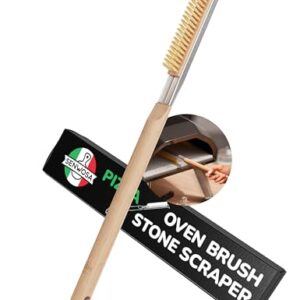 22” Pizza Oven Brush with Stone Scraper – Heat Resistant Stainless Steel Bristles, Extra Long Handle – Universal Fit for Most Pizza Ovens