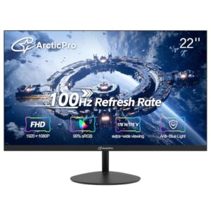 22 inch Class Thin Full HD (1920 x 1080p) Computer Monitor, 100Hz Refresh Rate, 3-Sided Frameless, Ultra Slim, VESA, LowBlue Mode, Tilt Adjust, HDMI *1, VGA*1
