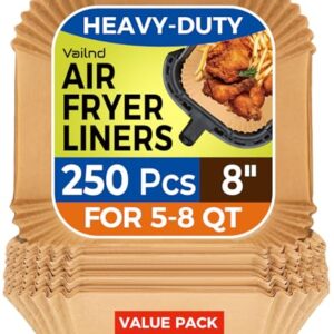 250 Pcs 8″ Square Air Fryer Liners Disposable, Unbleached Parchment Paper Liners for Airfryer Basket, Non-Stick & Leakproof Baking Paper for Oven Roasting