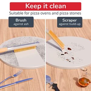 22” Pizza Oven Brush with Stone Scraper – Heat Resistant Stainless Steel Bristles, Extra Long Handle – Universal Fit for Most Pizza Ovens