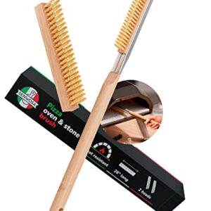 26” Pizza Oven Brush with Stone Scraper – Heat Resistant Stainless Steel Bristles, Extra Long Handle – Compatible with Ooni Ovens – Includes Spare Head