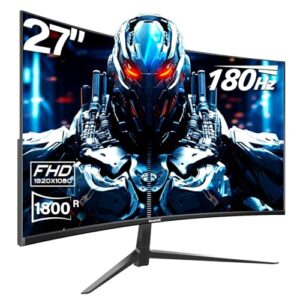 27 inch Curved Gaming Monitor,144Hz/180Hz PC Monitor Full HD 1080P, Frameless 1800R Computer Display with FreeSync & Eye-Care Technology, Wall Mountable, DP, HDMI Port (Black)