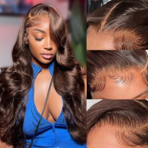28Inch Chocolate Brown Wigs Human Hair 13×6 Body Wave Lace Front Wigs Human Hair Pre Plucked 180% Density HD Full Lace Front Wigs with Baby Hair Glueless Brown Wigs for Women