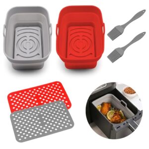 2pcs Air Fryer Silicone Liners Pot with 2pcs Air Fryer Mats & 2pcs Brush for Ninja Food Dualzone DZ401 DZ201 Air Fryer
