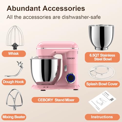 3-IN-1 Electric Stand Mixer, 6.5QT Bowl 660W 10-Speed Kitchen Mixer, Household Food Mixers include Dough Hook, Beater and Whisk, Bread Cake Mixer for Baking and Most Home Cooks, Pink - Image 4