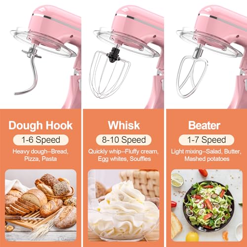 3-IN-1 Electric Stand Mixer, 6.5QT Bowl 660W 10-Speed Kitchen Mixer, Household Food Mixers include Dough Hook, Beater and Whisk, Bread Cake Mixer for Baking and Most Home Cooks, Pink - Image 5