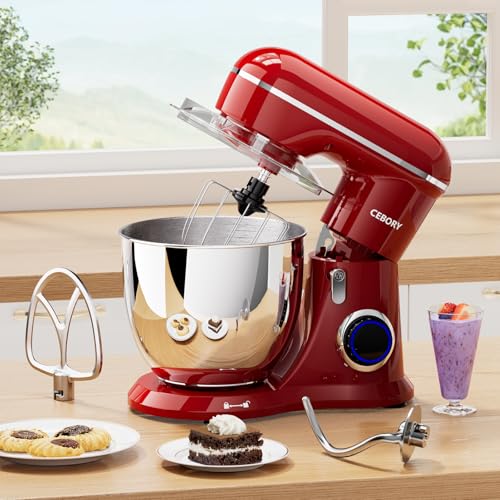 3-IN-1 Electric Stand Mixer, 6.5QT Bowl 660W 10-Speed Kitchen Mixer, Household Food Mixers include Dough Hook, Beater and Whisk, Bread Cake Mixer for Baking and Most Home Cooks, Red - Image 3