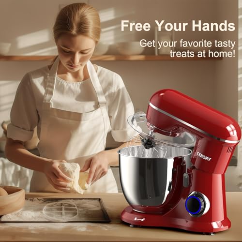 3-IN-1 Electric Stand Mixer, 6.5QT Bowl 660W 10-Speed Kitchen Mixer, Household Food Mixers include Dough Hook, Beater and Whisk, Bread Cake Mixer for Baking and Most Home Cooks, Red - Image 7