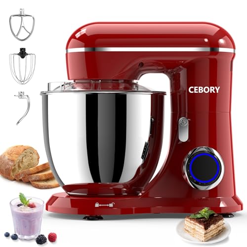 3-IN-1 Electric Stand Mixer, 6.5QT Bowl 660W 10-Speed Kitchen Mixer, Household Food Mixers include Dough Hook, Beater and Whisk, Bread Cake Mixer for Baking and Most Home Cooks, Red