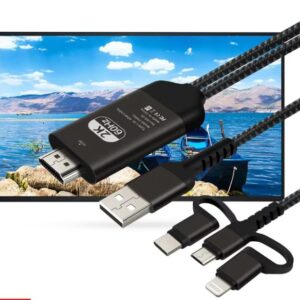 3-in-1 Phone to TV HDMI Adapter 2K@60Hz/1080P | Lightning+Type-C to HDMI for iPhone/Android/Samsung | Plug & Play, Video Audio Mirroring, HDMI Cable Compatible iPhone 15/14/S24/S23 & Tablets
