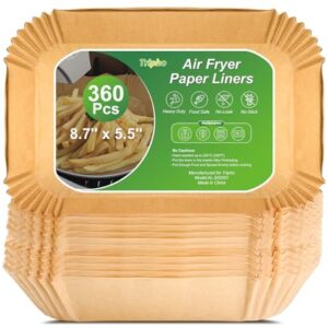 360 Pcs 8.7″ x 5.5″ Unbleached Heavy Duty Air Fryer Paper Liners Disposable, Non-Stick & Non-Leak Parchment Paper Liners for Airfryer Basket, Deep Fryer Parts & Accessories