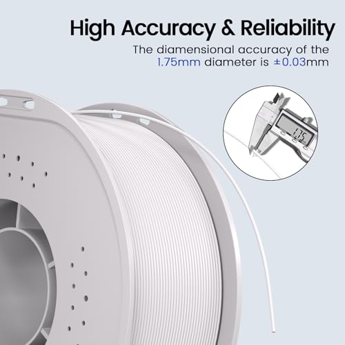 3D Printer Filament,PLA Filament 1.75mm Dimensional Accuracy±0.03mm Neatly Wound 3D Printing Filament Compatible with Bambu Lab/Anycubic/Creality All 3D Printers-1kg Spool (2.2lbs)-White - Image 4