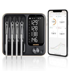 4-Probe WiFi Wireless Meat Thermometer with 360°Readable LCD Standalone Base, WiFi and Bluetooth 5.3 Unlimited Range, IPX8 Waterproof Food Kitchen Thermoemter for BBQ, Grill, Smoker, Oven, Rotisserie