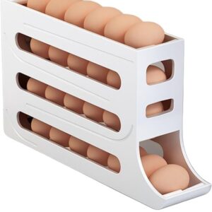 4 Tiers Egg Holder for Fridge， Automatic Egg Rolling Rack, 30 Eggs Storage Rack, Egg Distributor for Refrigerator, Egg Storage Rack for Kitchen (White)