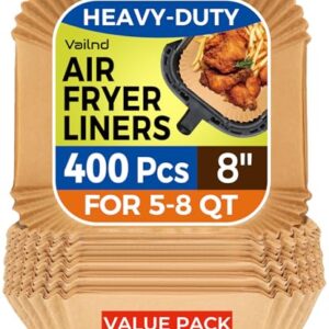 400 Pcs Air Fryer Paper Liners, 8″ Square Air Fryer Liners Disposable, Heavy-Duty Parchment Paper for 5-8 qt Airfryer Basket, Non-Stick & Grease-Proof Baking Liner for Oven Pan