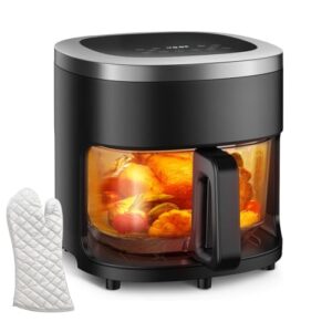4.5QT Air Fry,Glass Air Fryer,6-IN-1 Air Fryer with Viewing Glass Pot,Roast, Reheat, Dehydrate, Air Crisp Technology,Nonstick & Dishwasher Safe Basket,97% Less Oil,Features Digital Timer